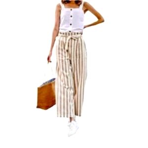 J. Crew Striped Wide Leg Pants - Cream and Brown